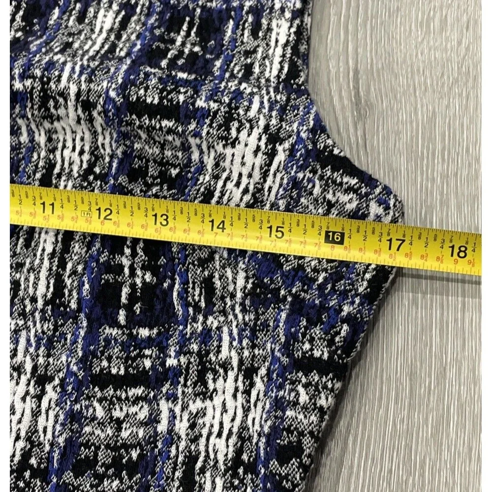 DKNY Women's Tweed Sheath Dress Jewel Neck Sleeveless Blue Black White Size 10 - Picture 9 of 12